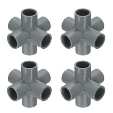 4pcs Tee PVC Fitting 1/2" 6 Ways Connector Build Grade Pipe Coupling Grey