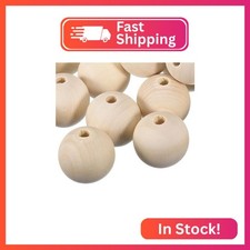 uxcell 6Pcs 50mm Natural Wood Spacer Beads, 10mm Large Hole Unfinished Round Woo