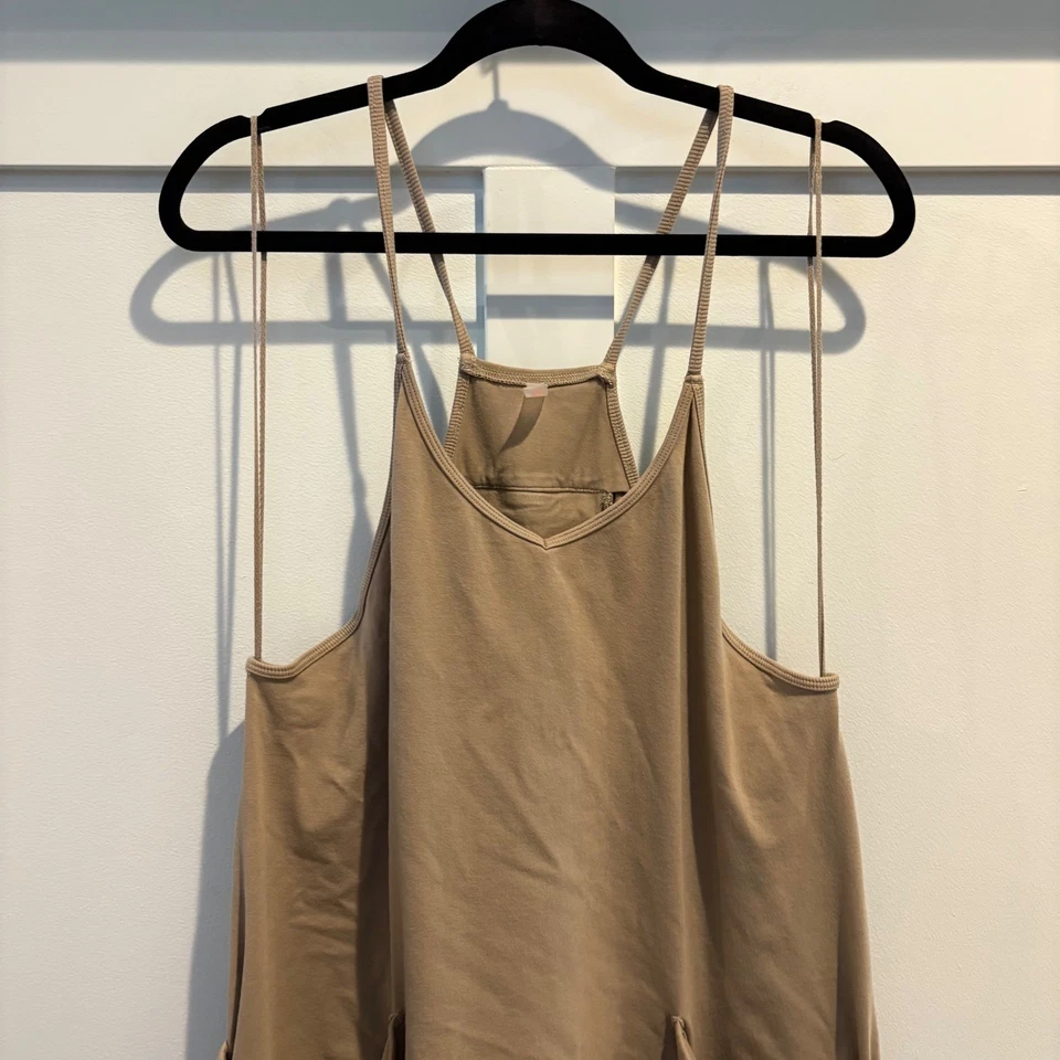 Free People Movement Tencel Blend Jumpsuit Overalls Tan Beige Cropped Size L - Image 3 of 4