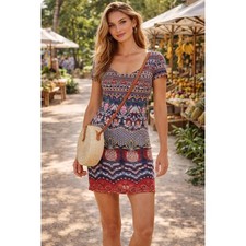 FARM Rio Georgia Print Mini Dress Fitted Short Sleeve Multicolor S