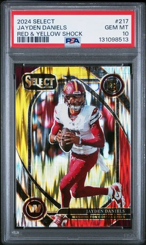 2024 PANINI SELECT RED & YELLOW SHOCK #217 JAYDEN DANIELS ROOKIE RC PSA 10