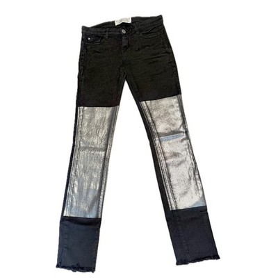    EACH X OTHER Paris Black Silver Metallic Panel Skinny NYE Jeans Women's 27