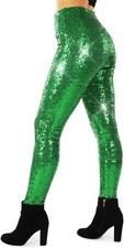 TIPSY ELVES GREEN SEQUIN HIGH WAIST LEGGINGS - Women's Size Large -LINED - NEW