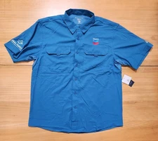 Pelagic Fishing Shirt Mens Medium Blue Chevron Embroidered Stretch Performance