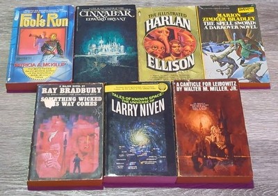 Vintage Sci-fi 7 book lot. Harlan Ellison, Ray Bradbury, Walter M. Miller, Jr.