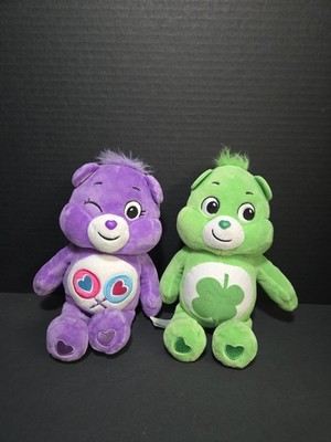 Basic Fun Care Bears Bean Plush Green GOOD LUCK BEAR & Purple Share Bear 14''