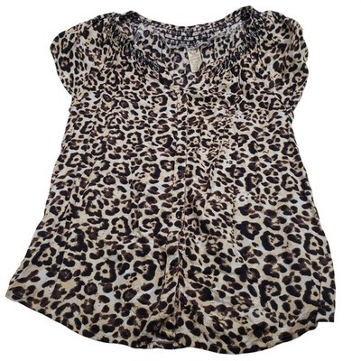 Faded Glory Women Leopard Print Button Front Top Size XL Brown Animal Print