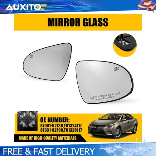 LH RH Side Heated View Mirror Glass Set For 2014-2019 Toyota Corolla 8793102F90