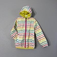 Lands' End Kid's Size S 6-7 Rainbow Striped Hooded Packable Windbreaker Jacket
