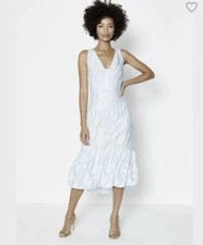 Coast floral V Neck Peplum Hem Dress pale blue UK 10 New