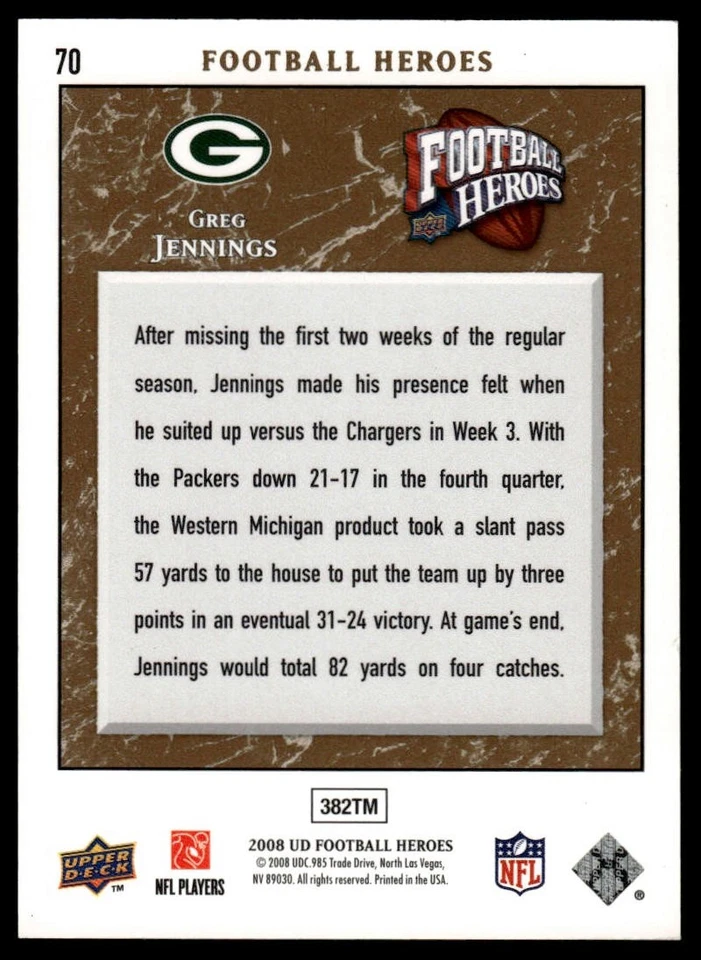 Upper Deck Heroes #70 Greg Jennings Gold #/25 2008 Foto 2 de 2