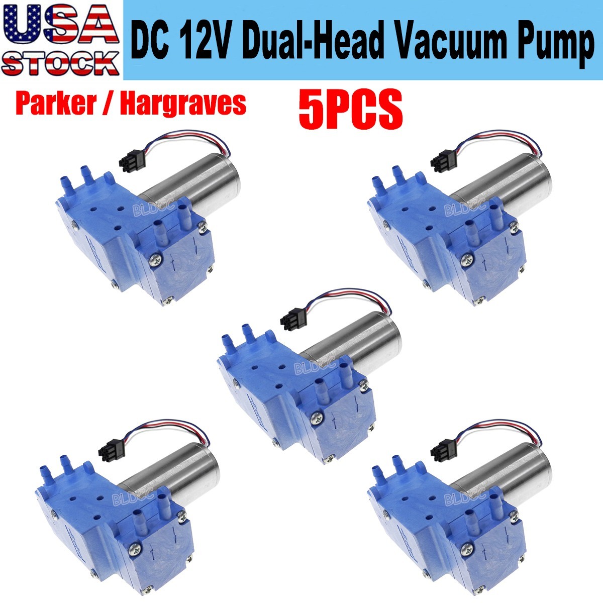 5* Parker / Hargraves Small Vacuum Pump Diaphragm Pump 12V DC Dual Head Air Pump