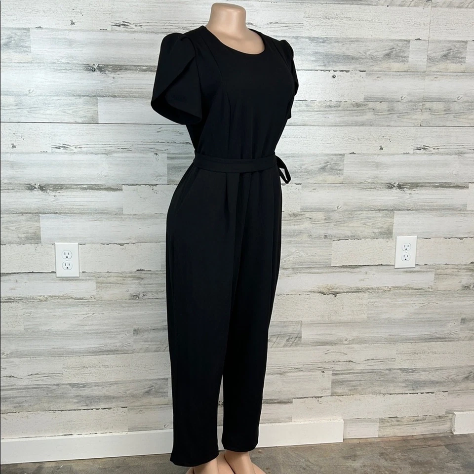 Calvin Klein Women's Flutter-Sleeve Belted Cropped Jumpsuit Women's Size 12 - Image 3 of 4