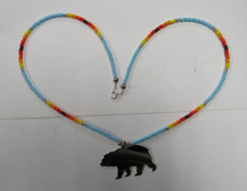 Native American Seminole Handmade Bear Fetish Nickel Silver Necklace C Johnson