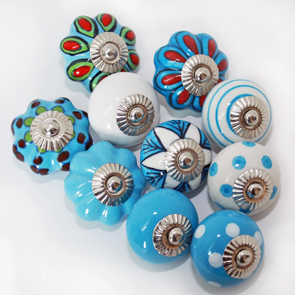 Möbelknöpfe Set 6-8-10 STK Hell Blau Weiß Keramik Knöpfe Möbelknopf  Keramik  - Bild 2 von 3