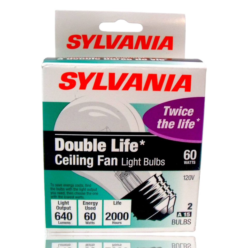 4Bulbs, Sylvania 60W Ceiling Fan Light Bulbs Double Life A15 small