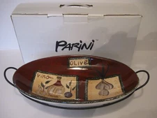Vintage Oval Serving Dish on Rack by Parini  13.25" x 7.25"