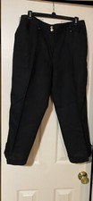 Jones New York Women  s Linen Cropped Pants Black Wide Leg Cuffed Size 12