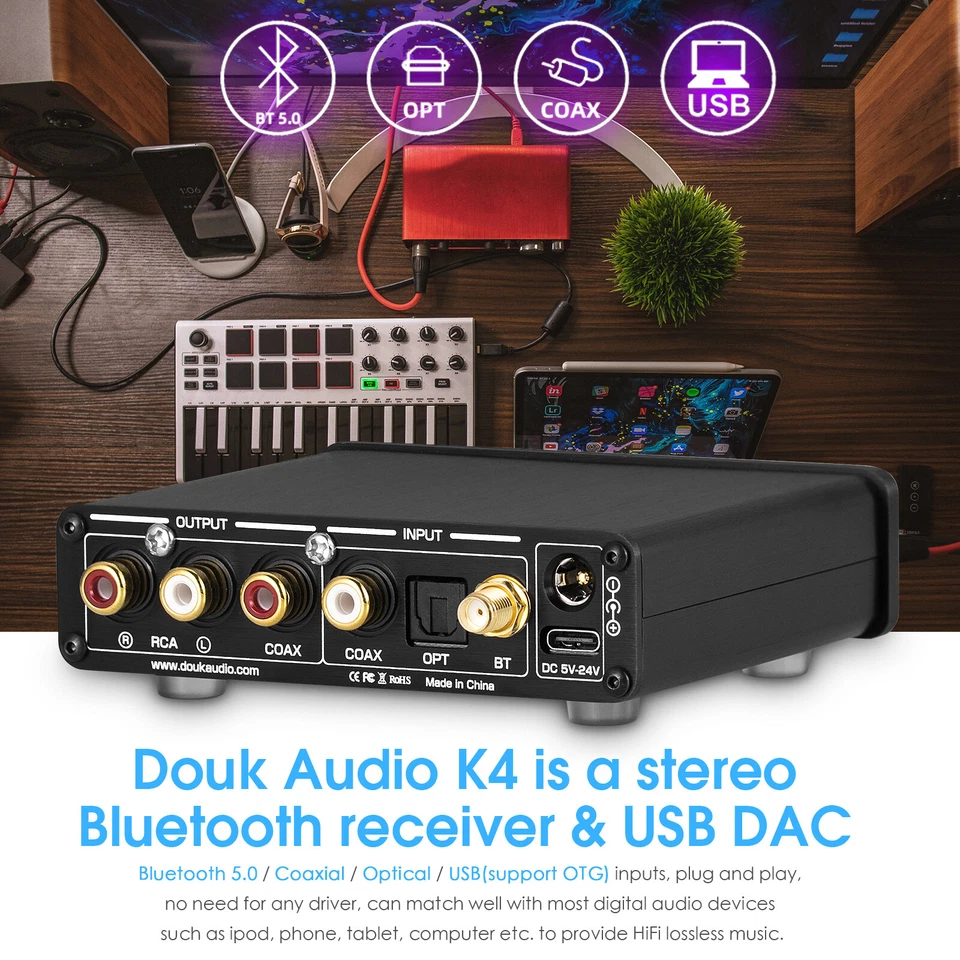 Bluetooth 5.0 Receiver SPDIF Digital to Analog Converter Headphone Amp APTX-HD - image 4 of 4