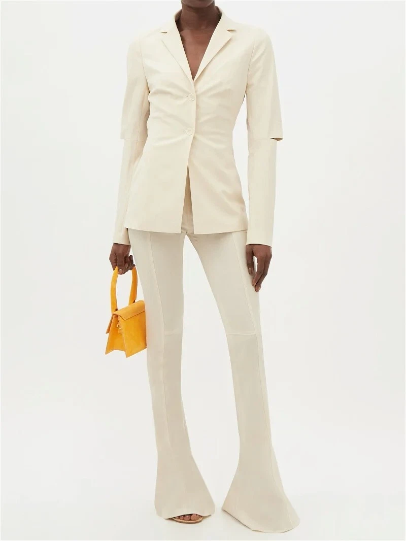 Pantaloni Jacquemus Le Splash Le Pantalon Tangelo misto lana svasata nuovi con etichette 46F