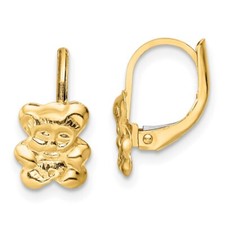 Real 14kt Yellow Gold Madi K Polished Teddy Bear Leverback Earrings