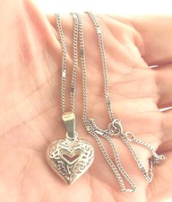 Sterling Silver Filigree Heart Pendant Necklace .75*18