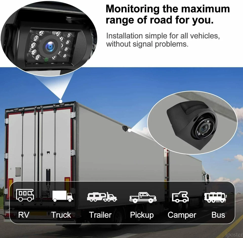 9" QUAD MONITOR DVR 4X AHD 1080P CAMERA Reversing Side view 4 PIN FOR TRUCK BUS - Image 2 of 4