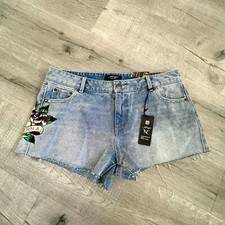 Ed Hardy-Love Eternal-Jean Denim Shorts-Light Vintage Blue-Heart/Flower-Size 30