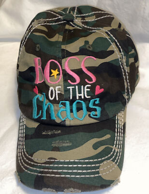 Womens Baseball Cap Boss of Chaos Camo Green Hat Mom Life