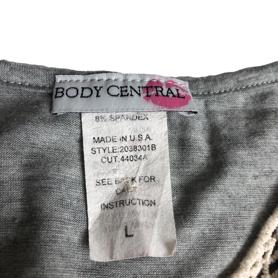 Body Central Mini Vestido L Gris Crochet Babydoll Túnica Top Y2K Hada Cottagecore Foto 4 de 4