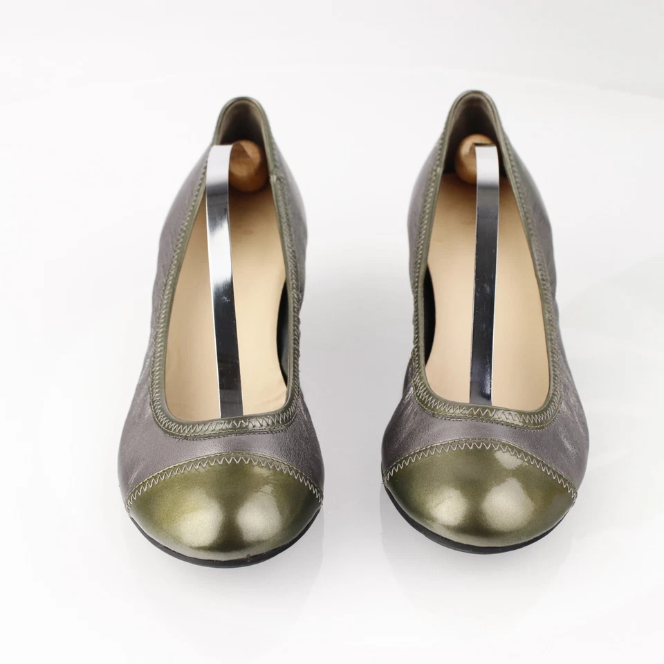 Cole Haan Mujer Milly Pump Talla 9.5 Metálico Peltre Cuero Oliva Tacón de Cuña Foto 3 de 4