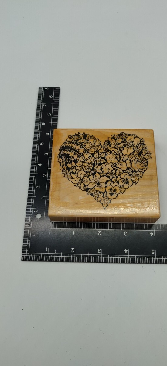 K-663 PSX Designs Wood Mounted Rubber Stamp Flower Heart | eBay