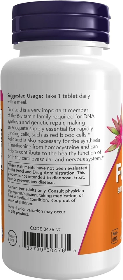 AHORA Suplementos, Ácido Fólico 800 mcg + B-12 25 mcg, Vitamina Complejo B, 250 Comprimidos Foto 4 de 4