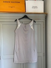 OASIS Silver Tunic Top Size 12 Grey Sequin Longline Disco 90s Jersey Party VNeck