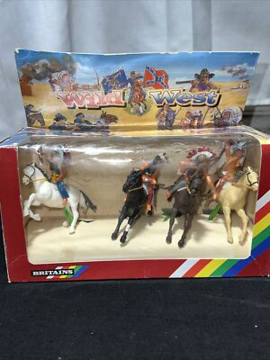 Vintage 1992 Britains Wild West (4) Mounted Cowboys on Horseback #7404