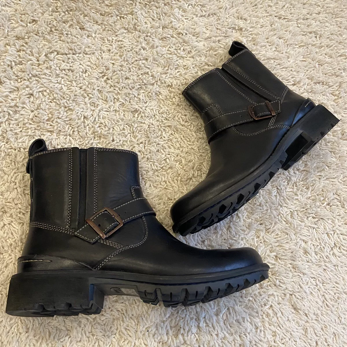 TVsæt midt i intetsteds Far Clarks Men's Chilton Black Leather Biker Boots Size 8 W Side Zip 82174 EUC  | eBay