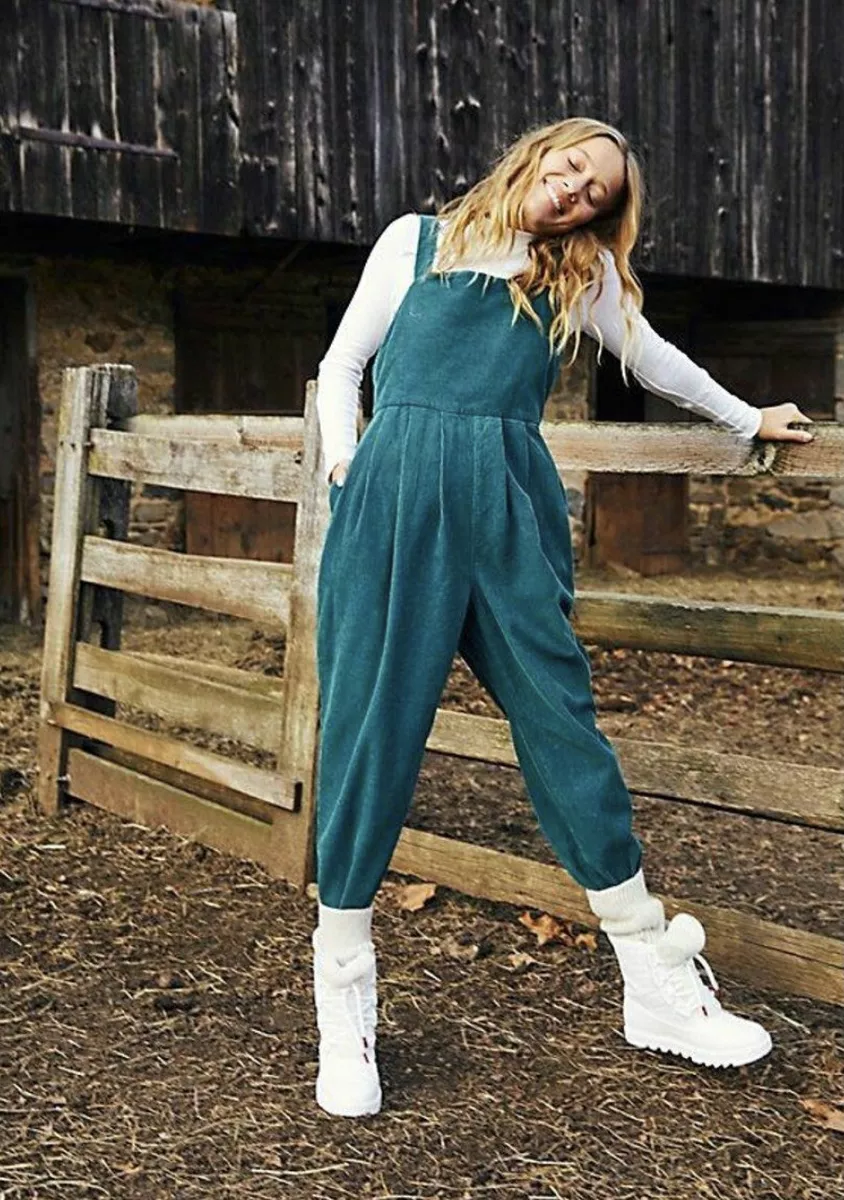 Free People Josephine Corduroy Jumpsuit Overalls Low Bow Back Tie