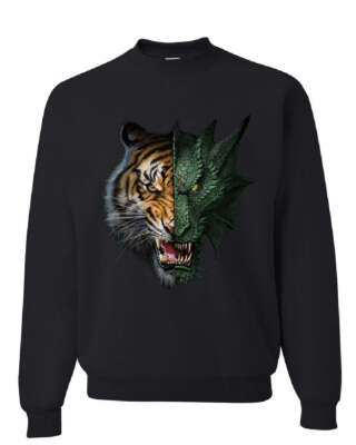 Tiger and Dragon Face Sweatshirt Animal Beast Fantasy Monster Fang Sweater