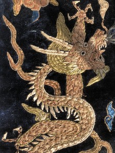 Antique Chinese Ming Dynasty Silk Floss Embroidery Dragon Panel