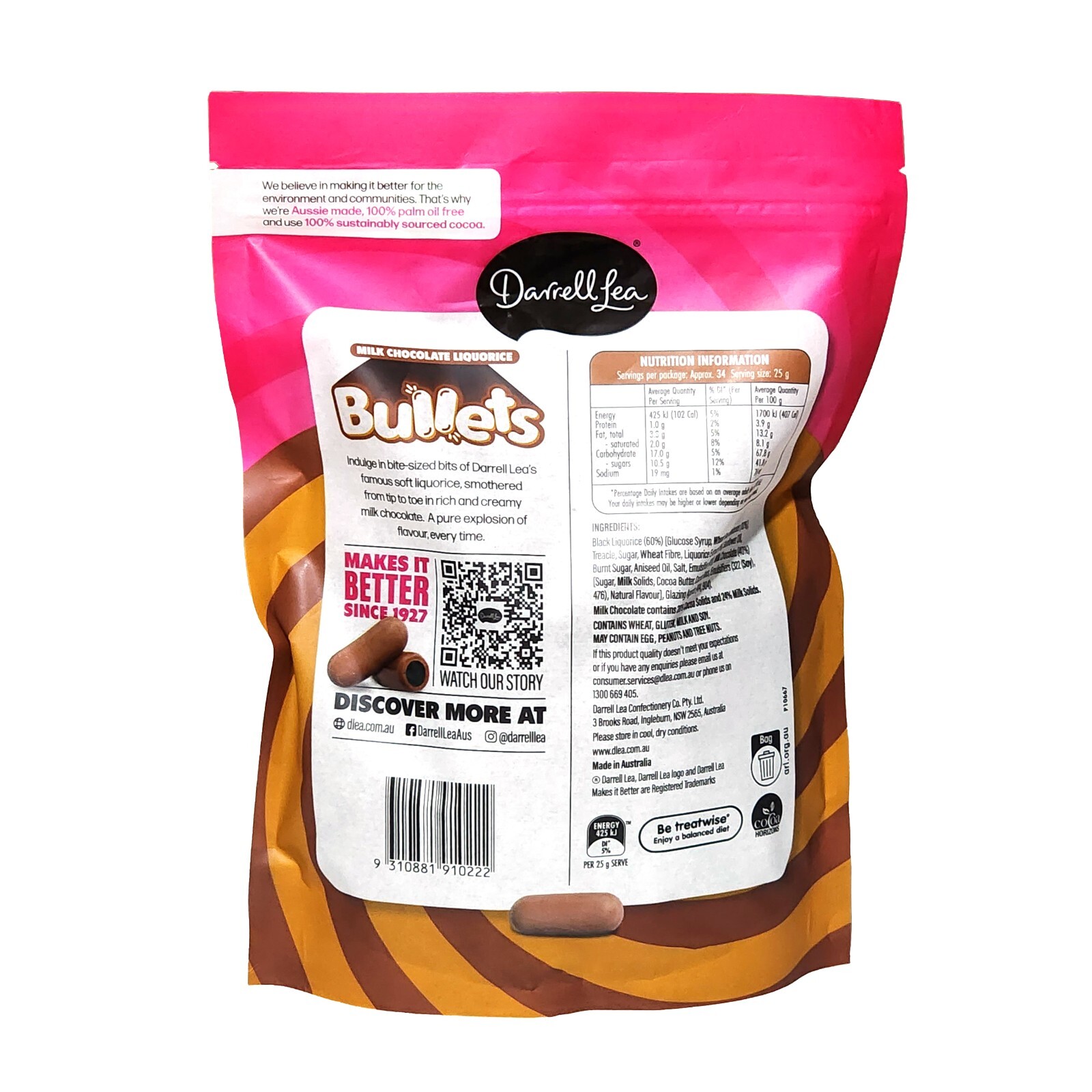 Darrell Lea Milk Chocolate Molasses Liquorice Bullets 1.7Kg Bag Kids