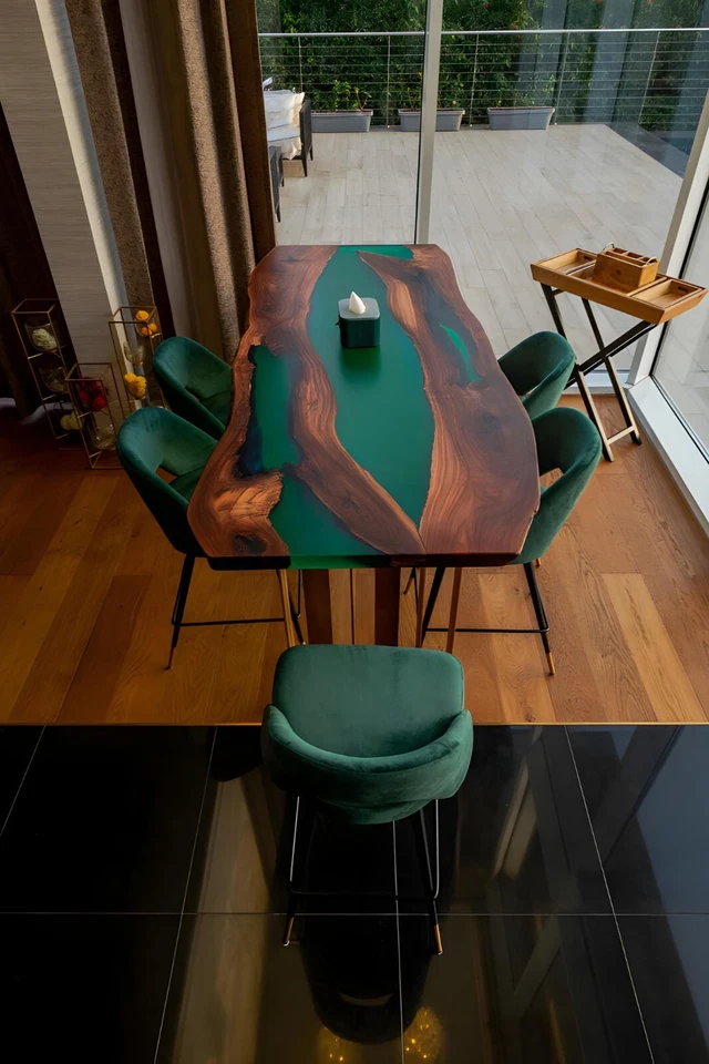 Custom Green Epoxy Resin River Table Top | Dining, Coffee, or End Table | Home D - Image 2 of 4