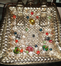 Purse Handbag Gold Metalic Leather Rhinestones  Lots Of Bling !!