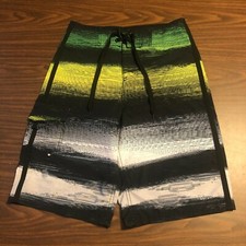 Mossimo Men's Board Shorts - Size 28 - Black/White/Yellow/Green Striped - 0363