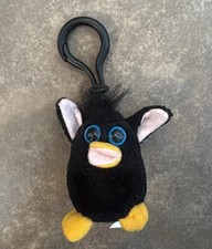Vintage Furby Friend Black Plush Keychain Clip on