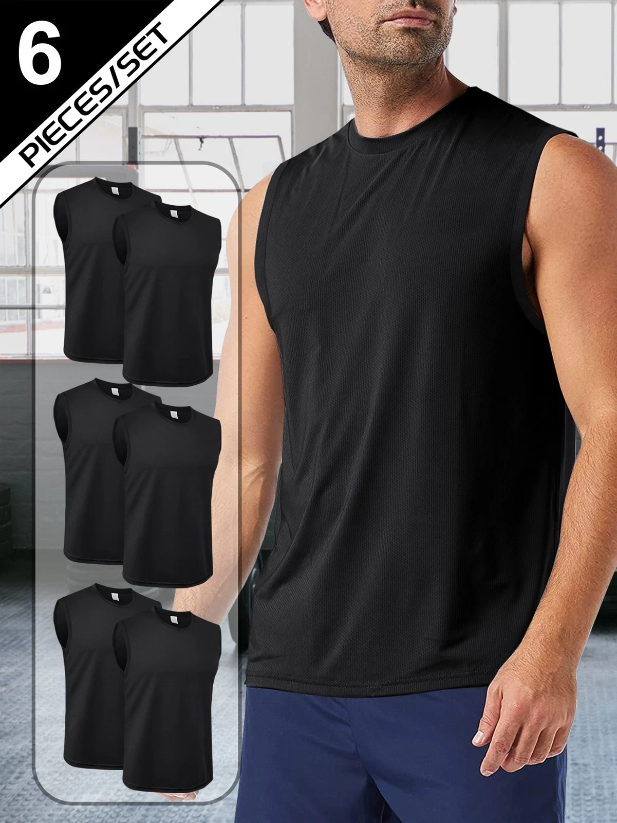 6Pack Mens Quick Dry Muscle Tank Top Gym Workout Sleeveless Shirt Gym Running
