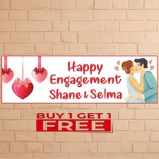 2 x Personalised Engagement Party Banner Custom Couple Celebration Decoration