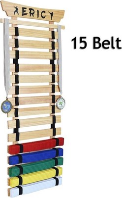 15 Belt Karate Display Rack, Light Pine, Taekwondo, with Stickers