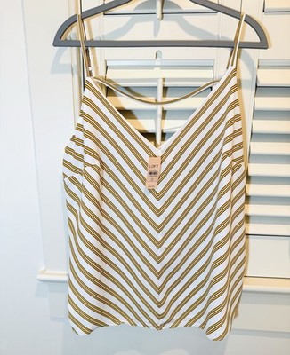 LOFT Plus Top Size 16 Women Stripe Bar Back FLAW NWT Cami Lined V Neck