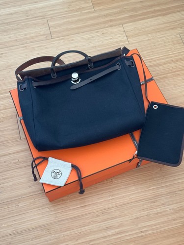 Hermes Herbag Messenger 39 Black Unisex Canvas Leather Ref: H084489CKAG