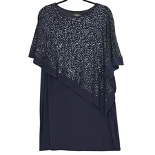 R&M Richards Womens Dress Plus 22W Blue Sequin Overlay Wedding Mother Cocktail